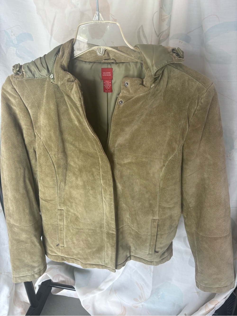 Valerie Stevens Olive Suede Hooded Jacket with Removable Hood